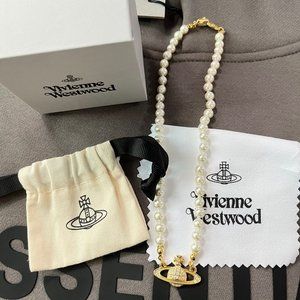 Vivienne Westwood Mini Bass Relief gold Pearl Choker Necklace
